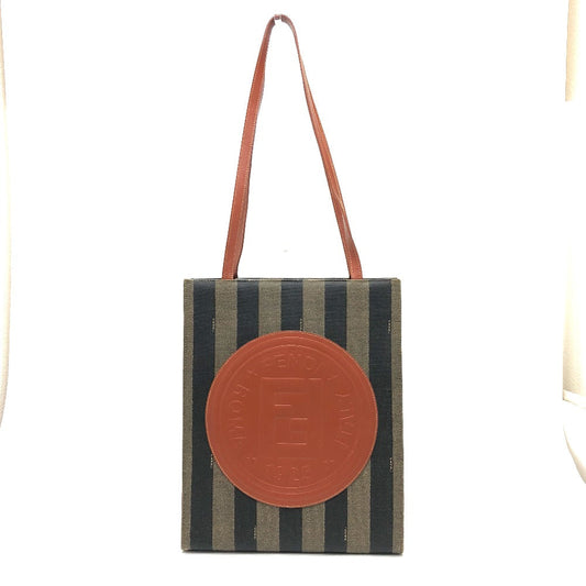 FENDI Tote Bag PVC, Leather khaki Pecan logo Women Used Authentic