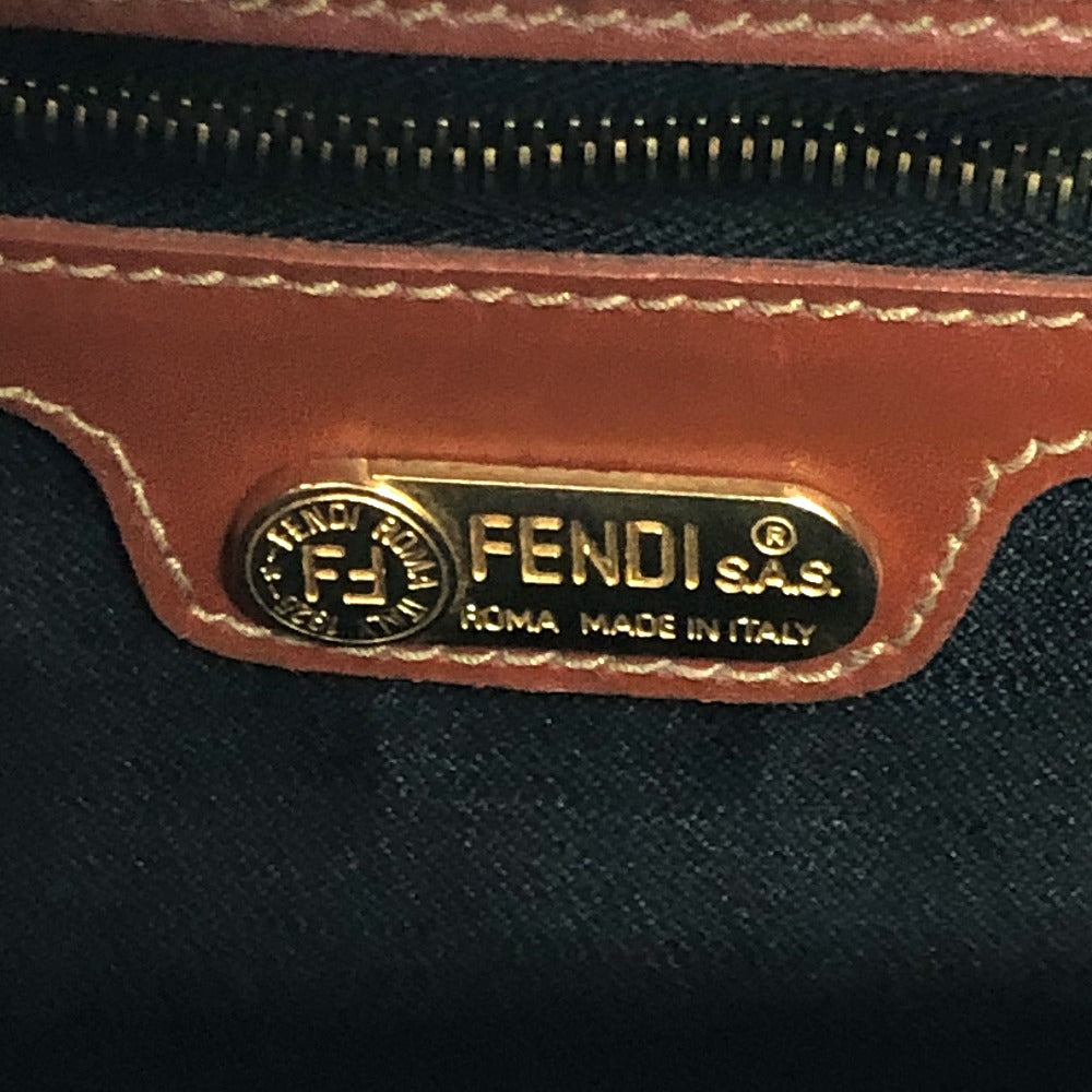 FENDI Tote Bag PVC, Leather khaki Pecan logo Women Used Authentic