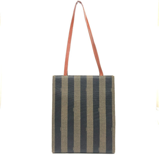 FENDI Tote Bag PVC, Leather khaki Pecan logo Women Used Authentic