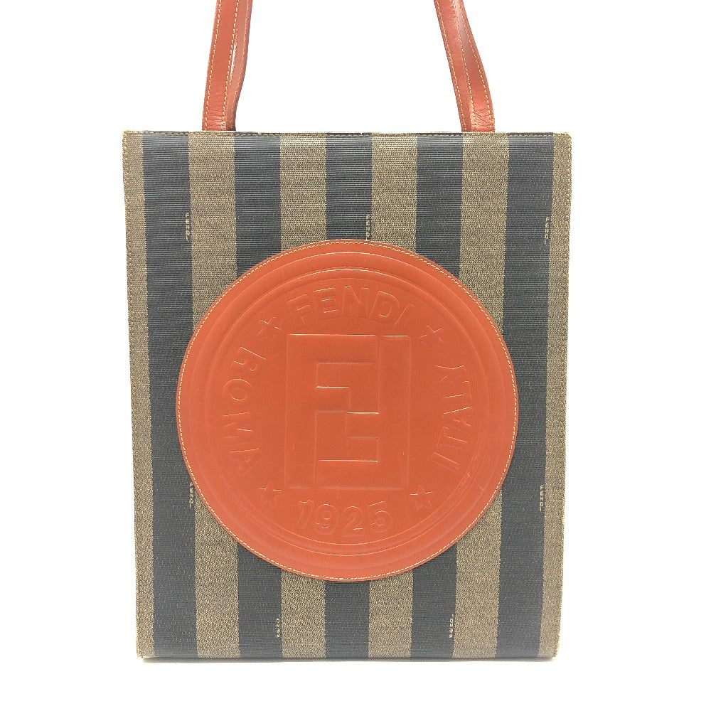 FENDI Tote Bag PVC, Leather khaki Pecan logo Women Used Authentic