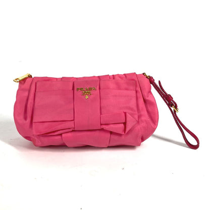 PRADA Clutch bag Nylon pink With strap Ribbon Ribon Women Used Authentic