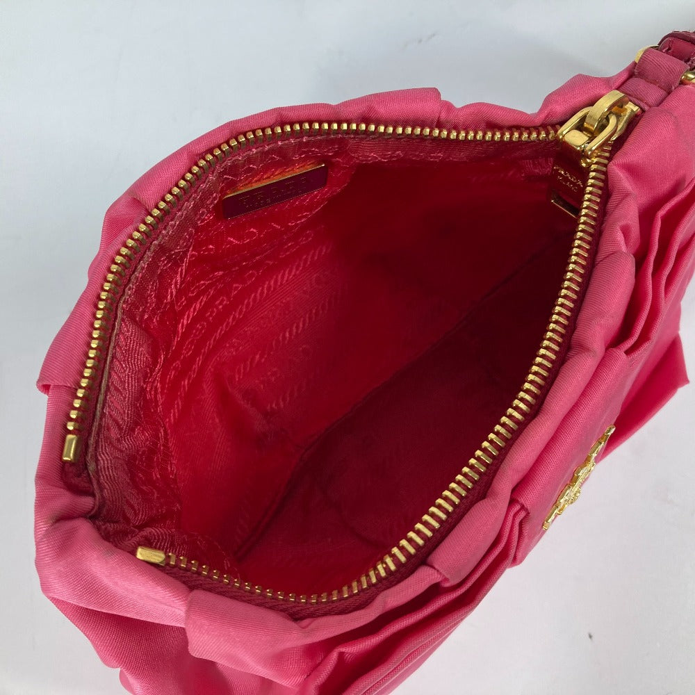 PRADA Clutch bag Nylon pink With strap Ribbon Ribon Women Used Authentic
