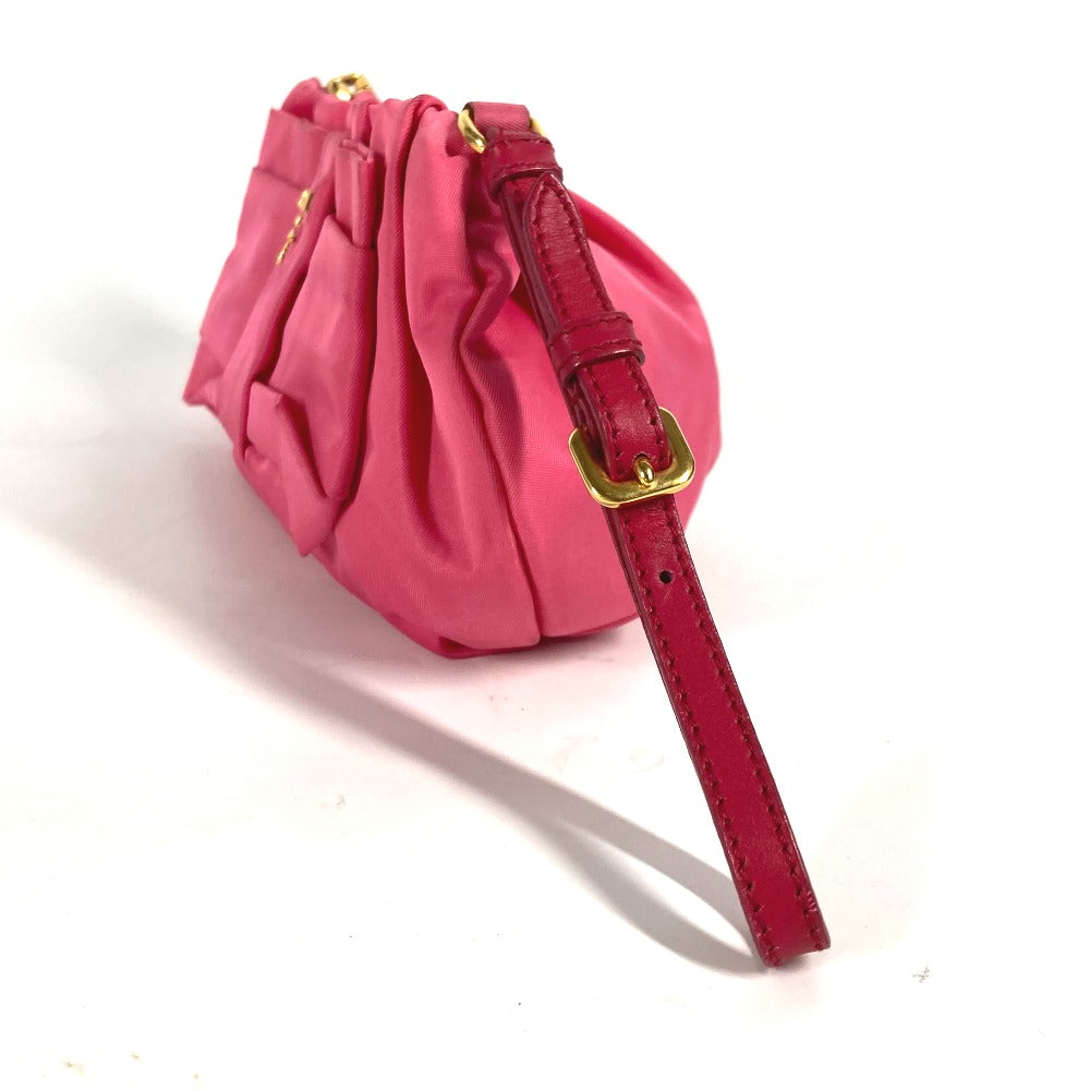 PRADA Clutch bag Nylon pink With strap Ribbon Ribon Women Used Authentic