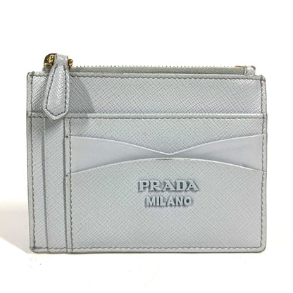 PRADA Coin case saffiano leather blue logo Women Secondhand Authentic