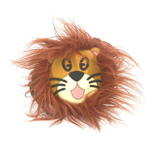 GUCCI Clutch bag 704806 Fur, Leather, Suede Brown GG Lion Lion Round Women Used Authentic