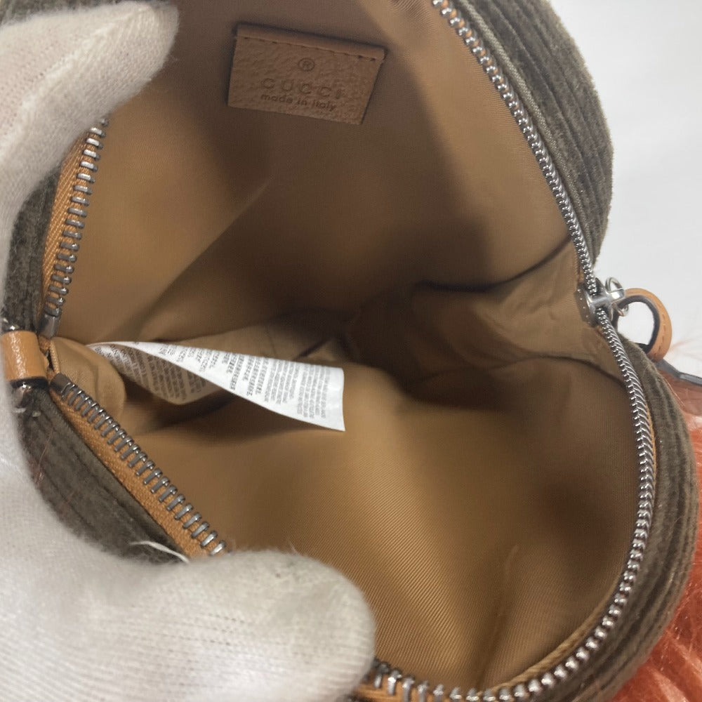 GUCCI Clutch bag 704806 Fur, Leather, Suede Brown GG Lion Lion Round Women Used Authentic
