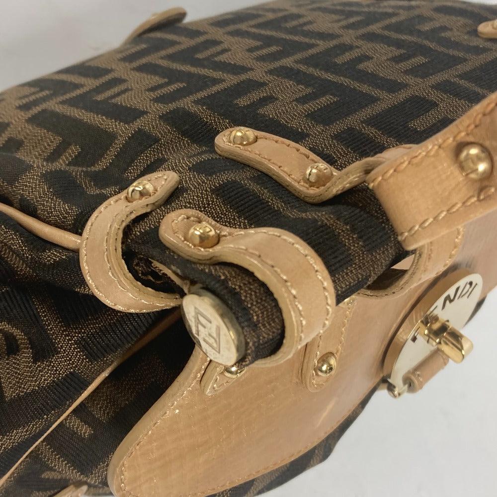 FENDI Handbag Leather / canvas Brown Turn lock Zucca Women Used Authentic