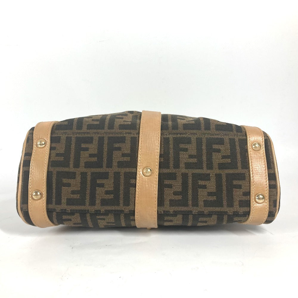 FENDI Handbag Leather / canvas Brown Turn lock Zucca Women Used Authentic
