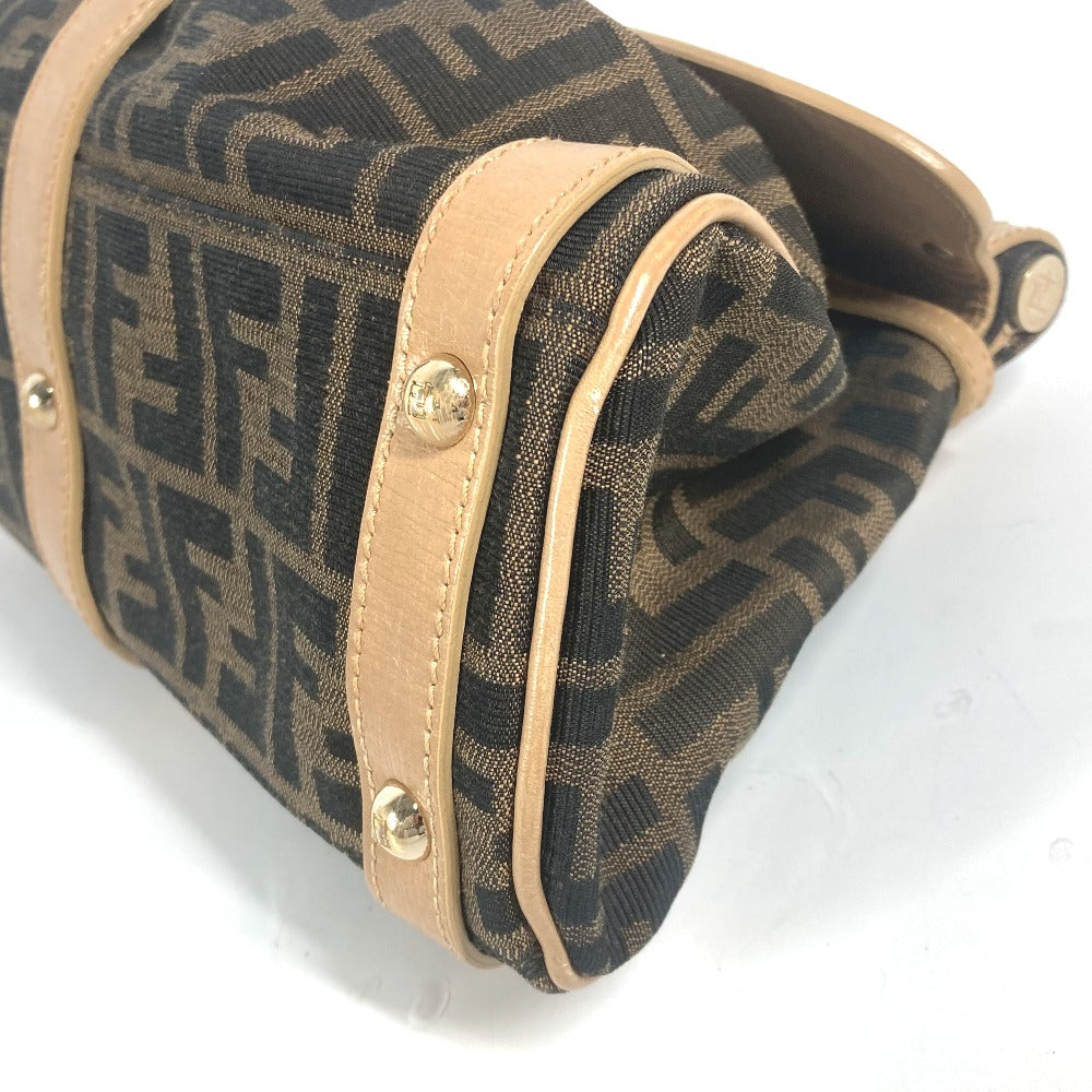 FENDI Handbag Leather / canvas Brown Turn lock Zucca Women Used Authentic