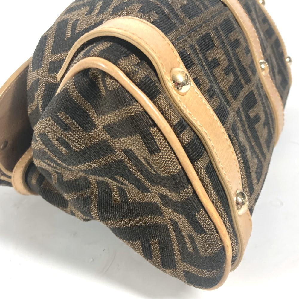 FENDI Handbag Leather / canvas Brown Turn lock Zucca Women Used Authentic
