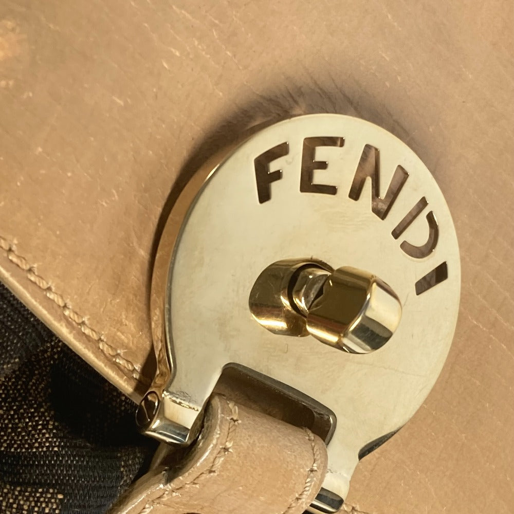 FENDI Handbag Leather / canvas Brown Turn lock Zucca Women Used Authentic