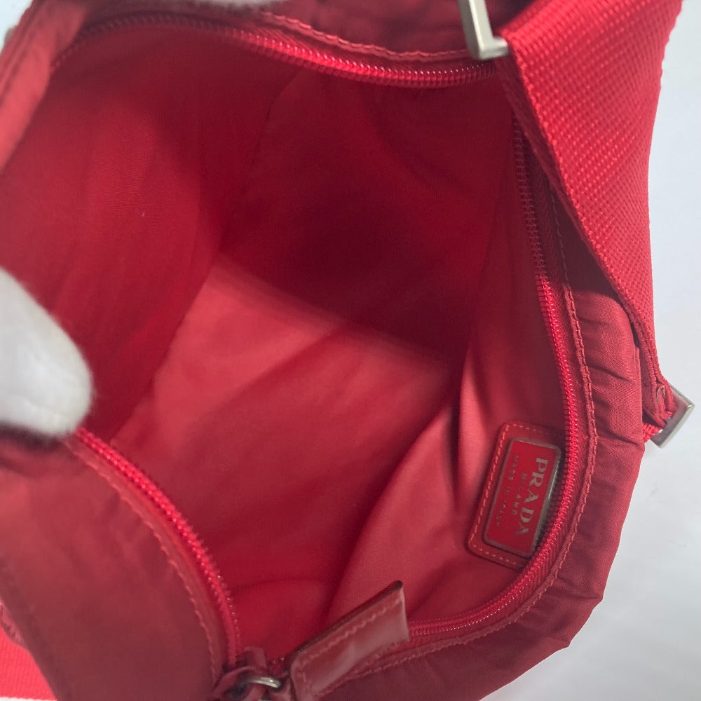 PRADA Shoulder Bag Nylon Red Pochette Triangle logo plate Women Used Authentic