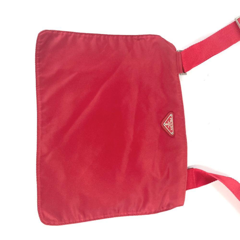PRADA Shoulder Bag Nylon Red Pochette Triangle logo plate Women Used Authentic
