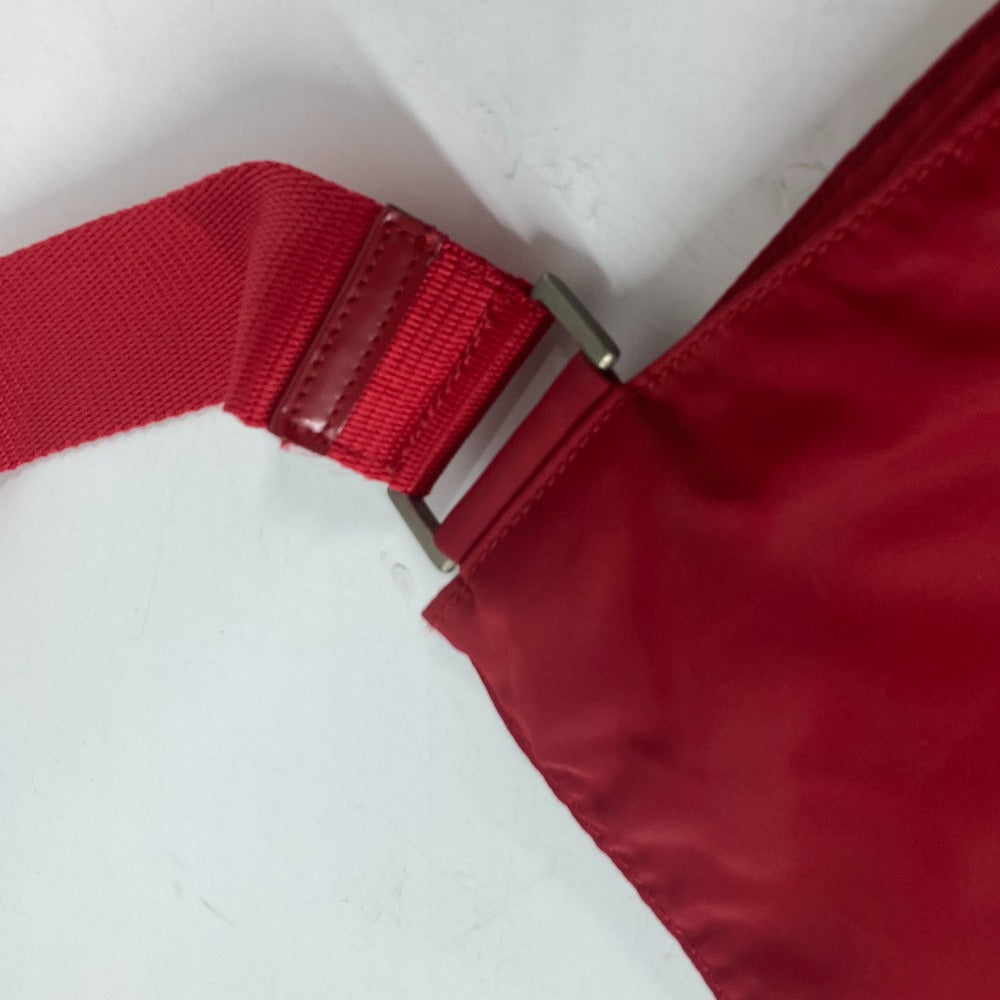 PRADA Shoulder Bag Nylon Red Pochette Triangle logo plate Women Used Authentic