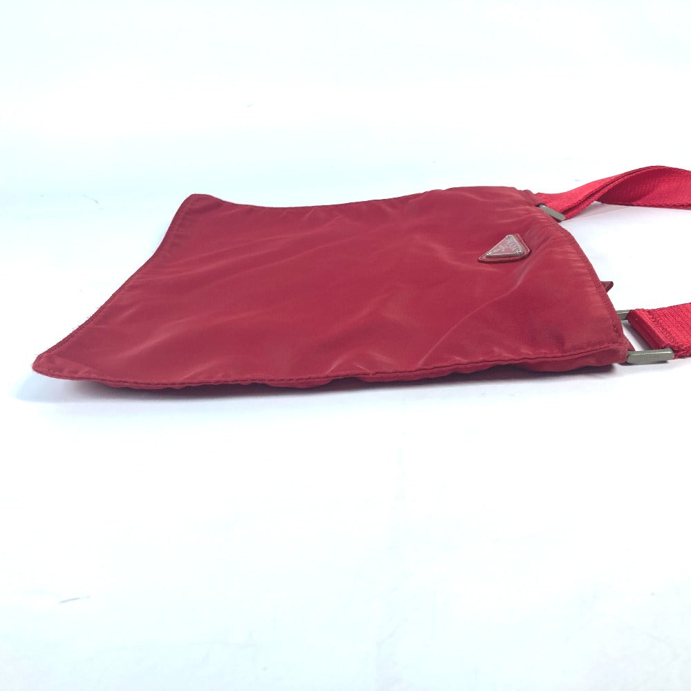 PRADA Shoulder Bag Nylon Red Pochette Triangle logo plate Women Used Authentic
