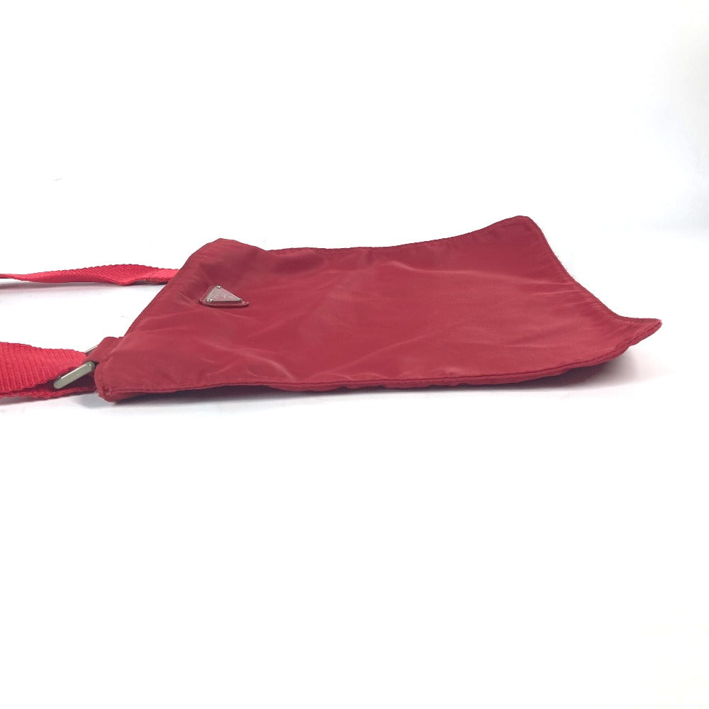 PRADA Shoulder Bag Nylon Red Pochette Triangle logo plate Women Used Authentic