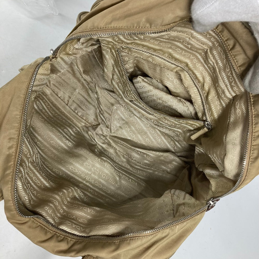PRADA Shoulder Bag Nylon beige Triangle logo plate Women Used Authentic