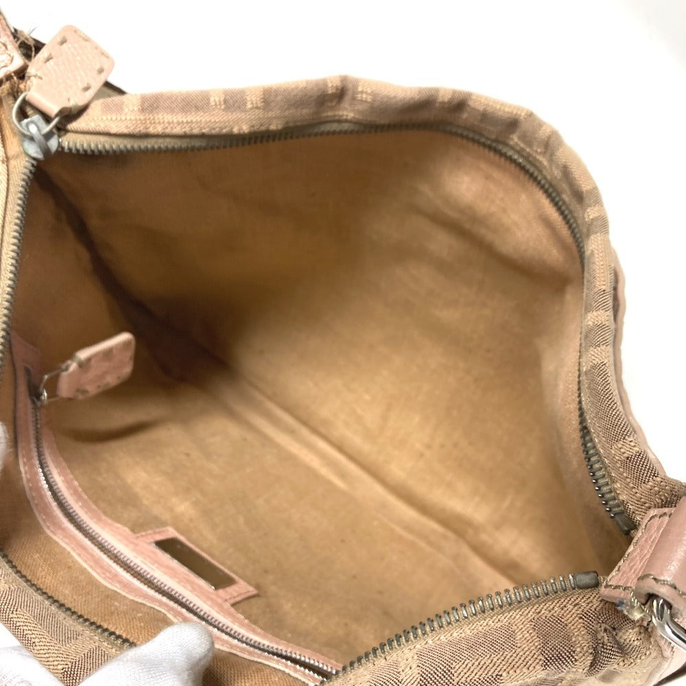 FENDI Shoulder Bag Leather / canvas Pink beige type Selleria logo Zucca Women Used Authentic