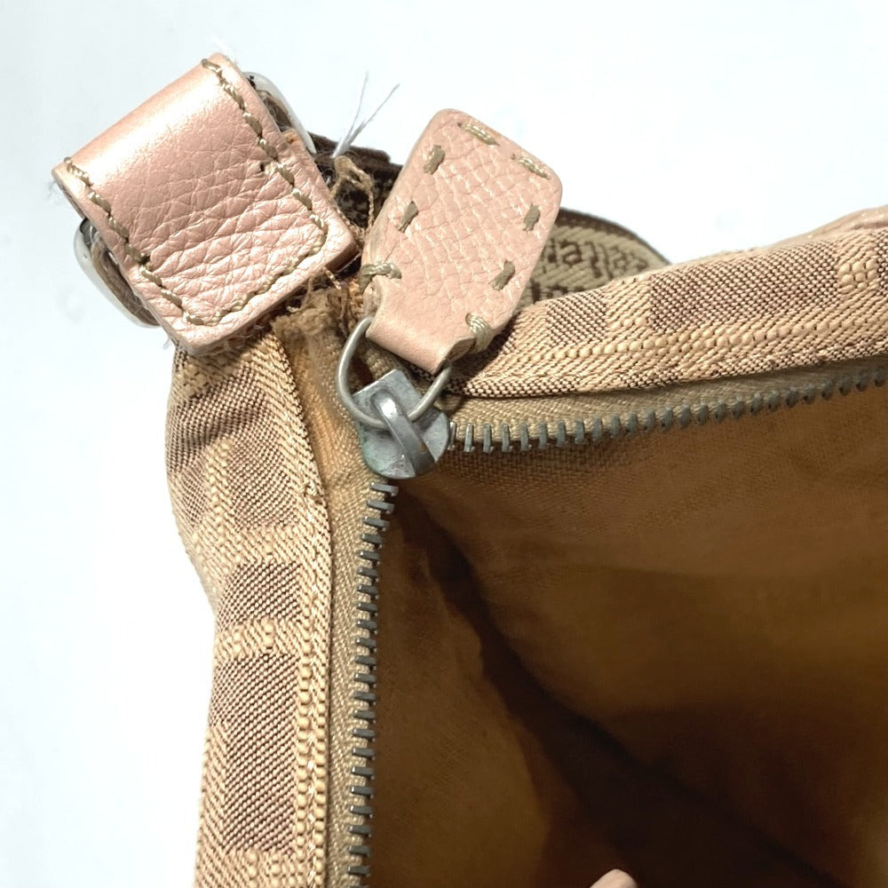 FENDI Shoulder Bag Leather / canvas Pink beige type Selleria logo Zucca Women Used Authentic