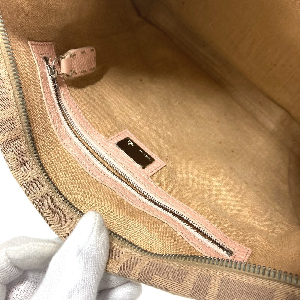 FENDI Shoulder Bag Leather / canvas Pink beige type Selleria logo Zucca Women Used Authentic