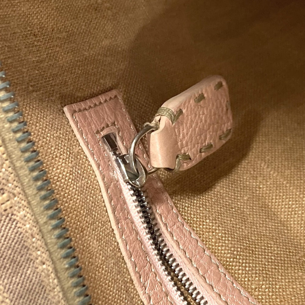 FENDI Shoulder Bag Leather / canvas Pink beige type Selleria logo Zucca Women Used Authentic