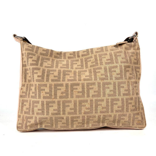 FENDI Shoulder Bag Leather / canvas Pink beige type Selleria logo Zucca Women Used Authentic