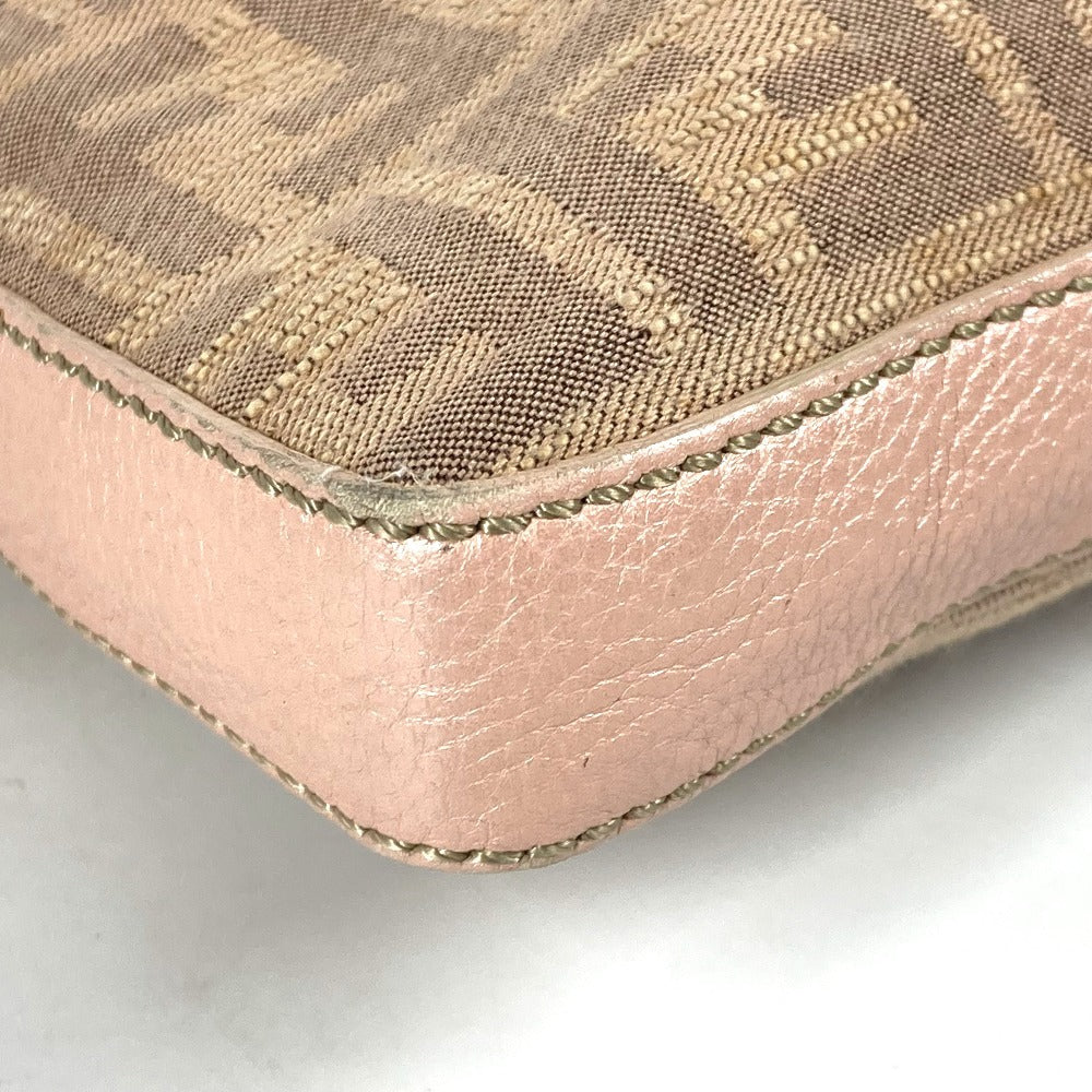 FENDI Shoulder Bag Leather / canvas Pink beige type Selleria logo Zucca Women Used Authentic