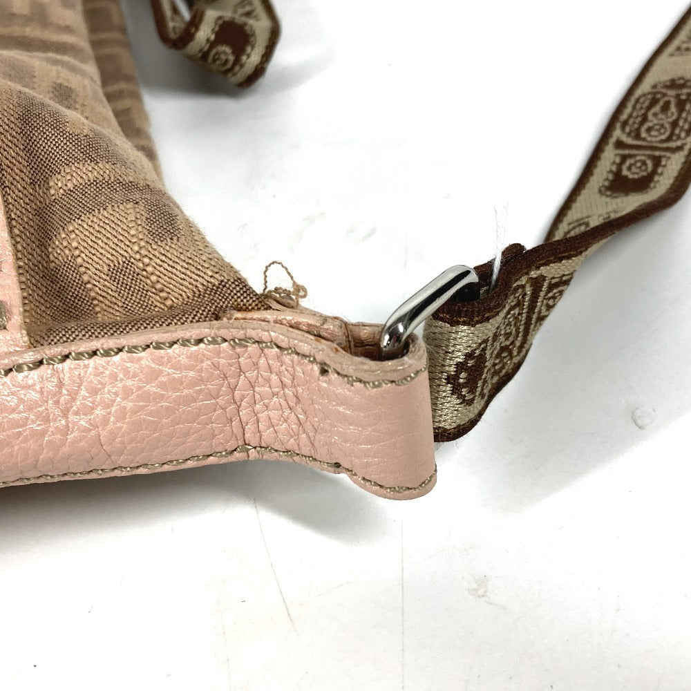FENDI Shoulder Bag Leather / canvas Pink beige type Selleria logo Zucca Women Used Authentic