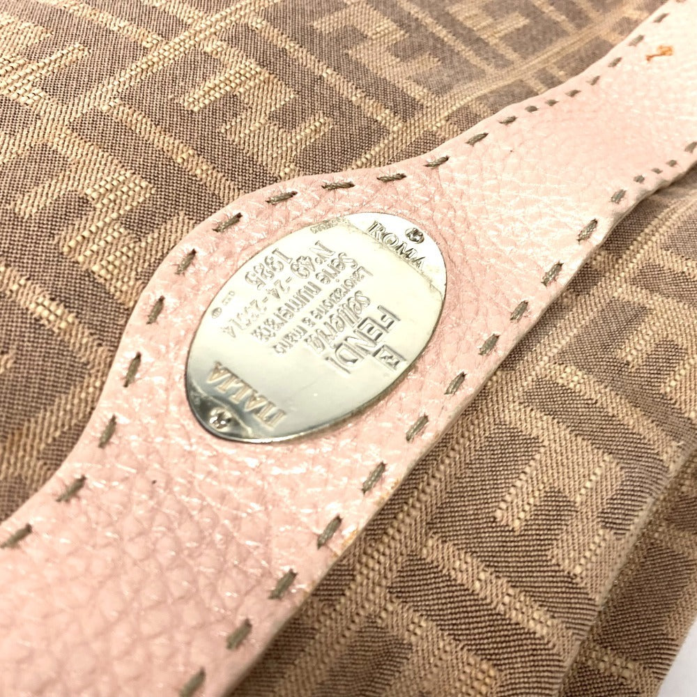 FENDI Shoulder Bag Leather / canvas Pink beige type Selleria logo Zucca Women Used Authentic