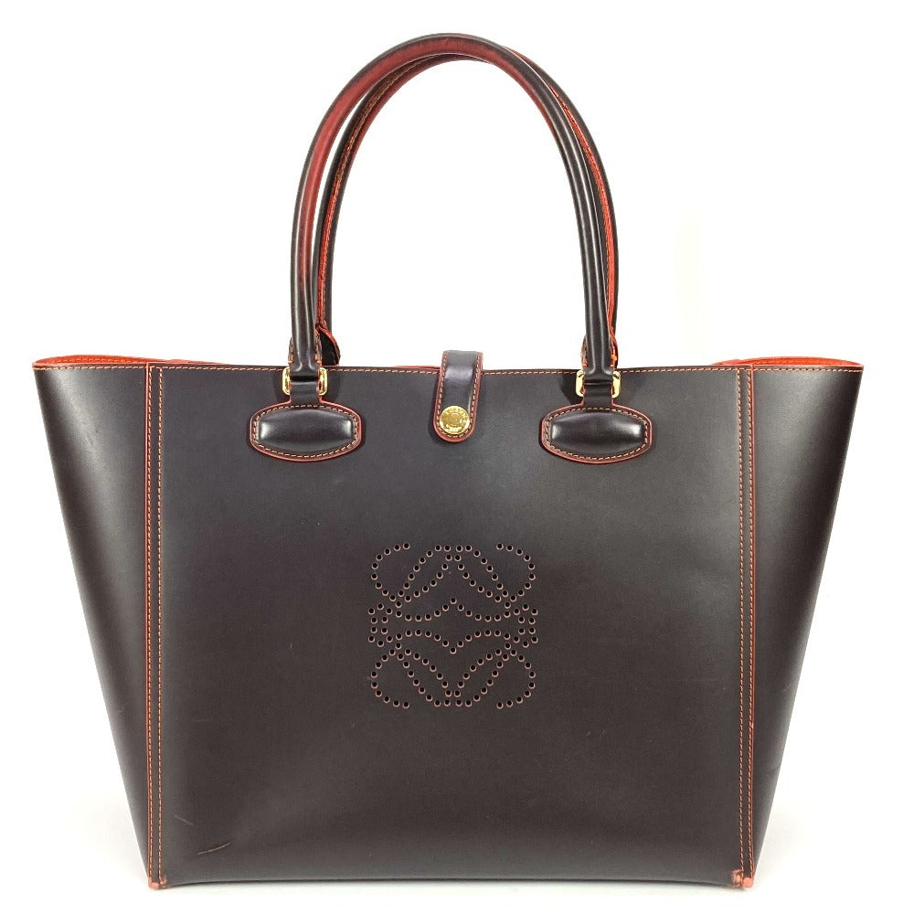 LOEWE Shoulder Bag leather Brown Anagram logo punching Women Used Authentic