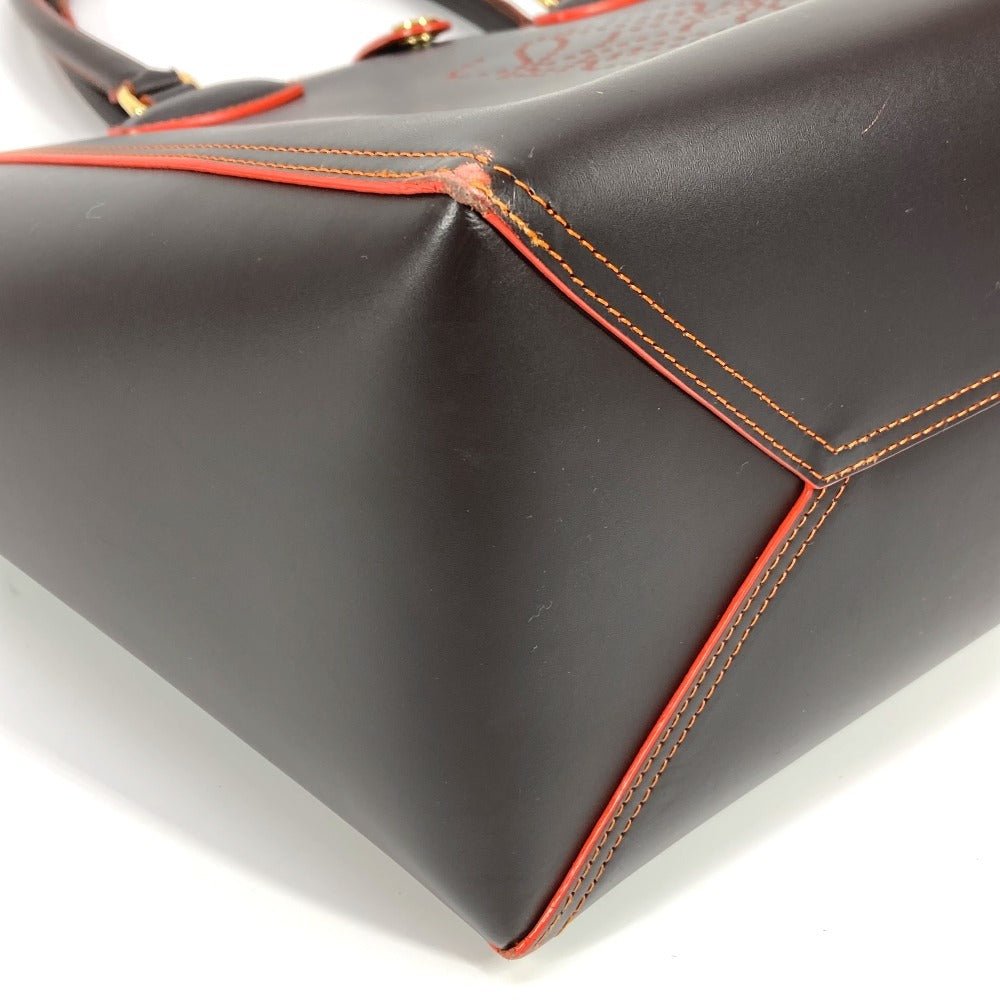 LOEWE Shoulder Bag leather Brown Anagram logo punching Women Used Authentic