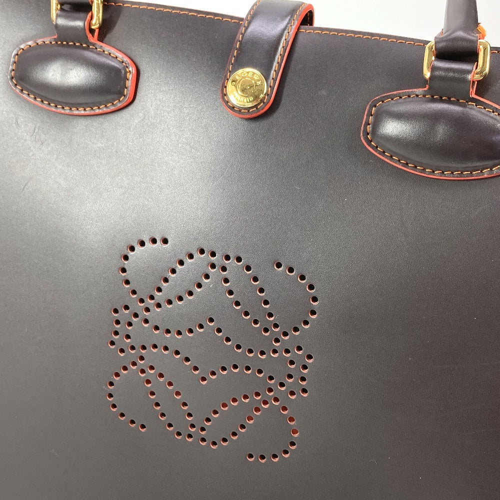 LOEWE Shoulder Bag leather Brown Anagram logo punching Women Used Authentic
