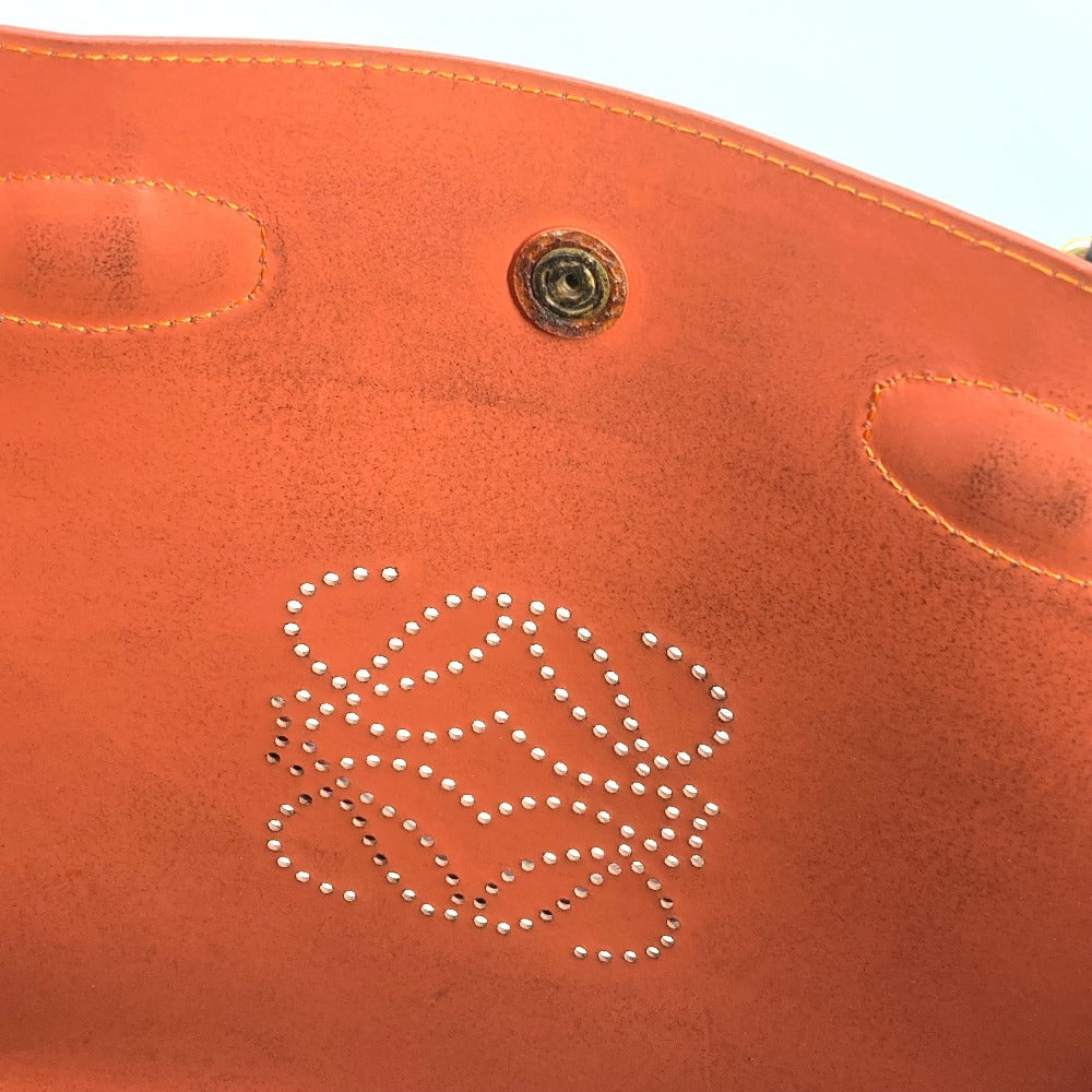 LOEWE Shoulder Bag leather Brown Anagram logo punching Women Used Authentic