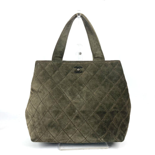 CHANEL Shoulder Bag Leather / suede green vintage CC COCO Mark Matelasse Quilting