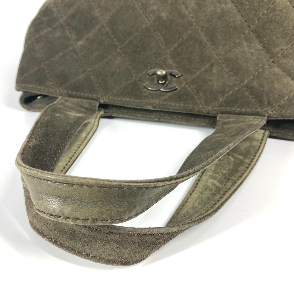 CHANEL Shoulder Bag Leather / suede green vintage CC COCO Mark Matelasse Quilting