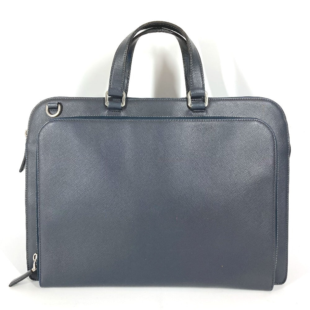 PRADA Business bag saffiano leather Navy Triangle logo plate