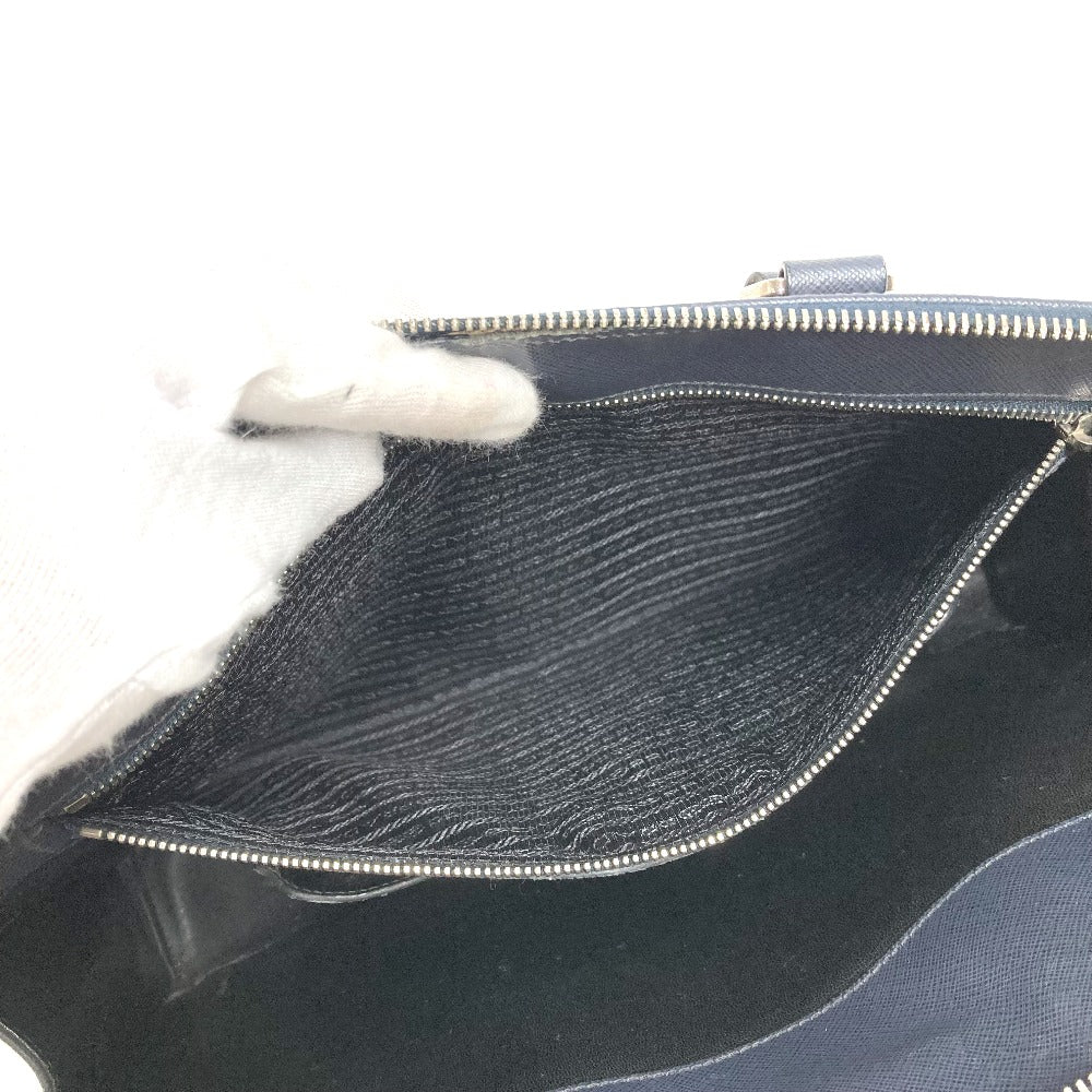 PRADA Business bag saffiano leather Navy Triangle logo plate