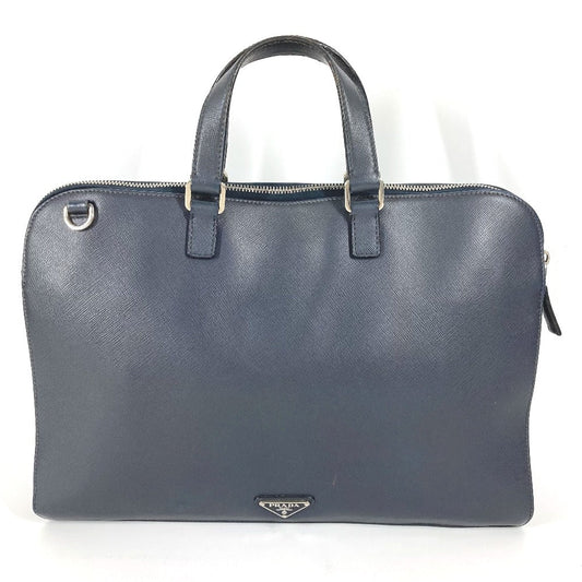 PRADA Business bag saffiano leather Navy Triangle logo plate