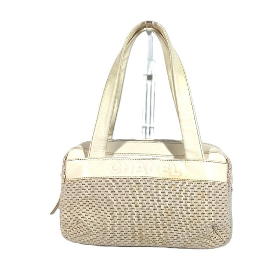 CHANEL Shoulder Bag Leather / canvas Ivorytype logo