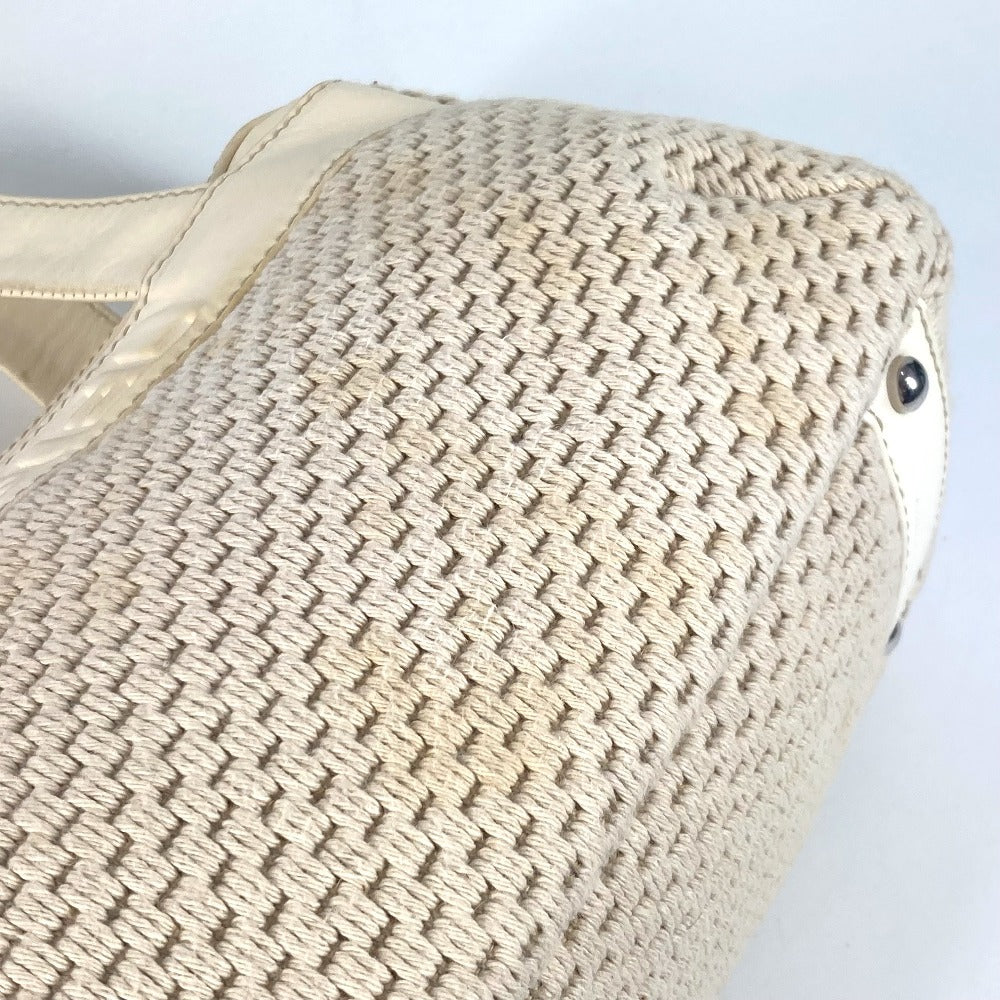 CHANEL Shoulder Bag Leather / canvas Ivorytype logo