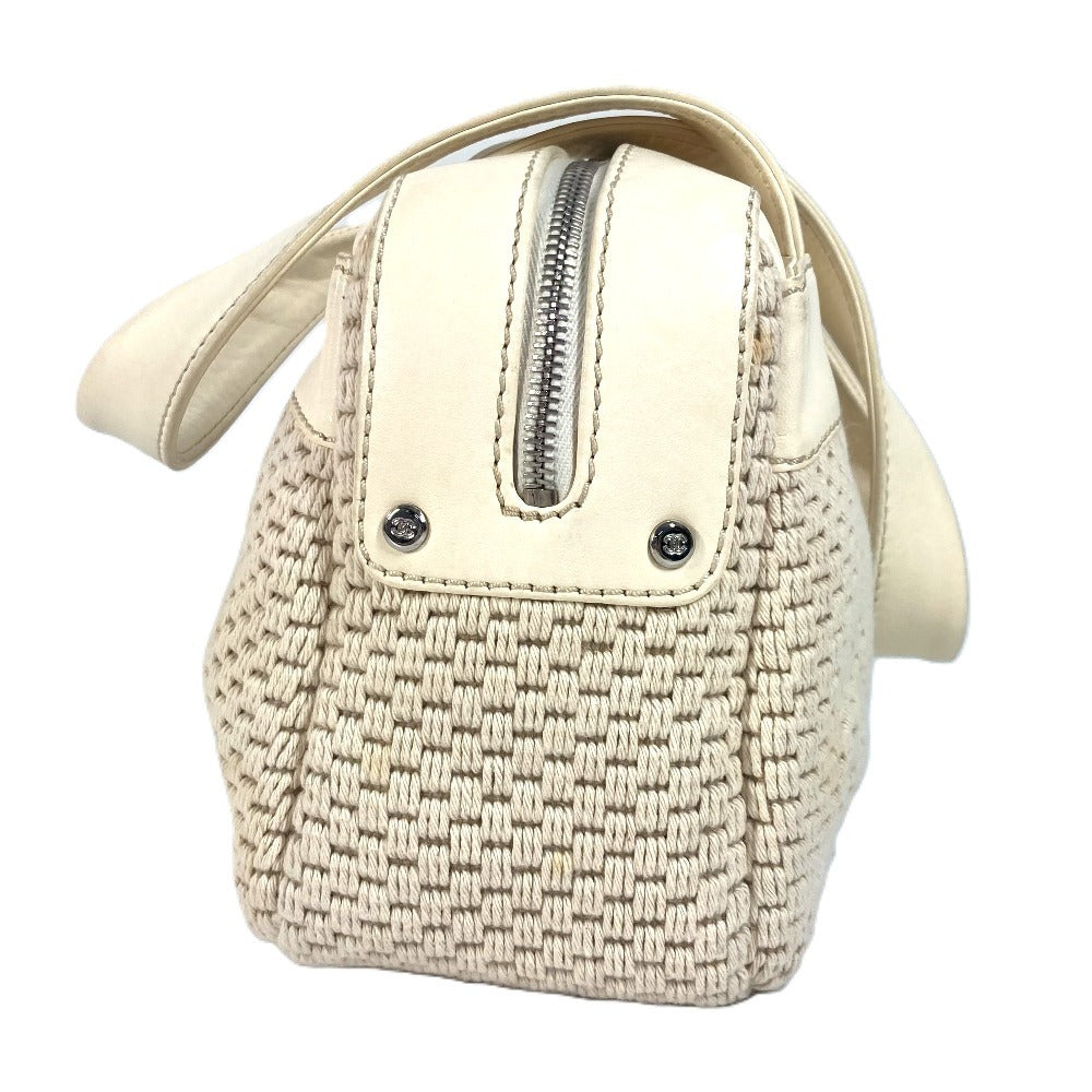 CHANEL Shoulder Bag Leather / canvas Ivorytype logo