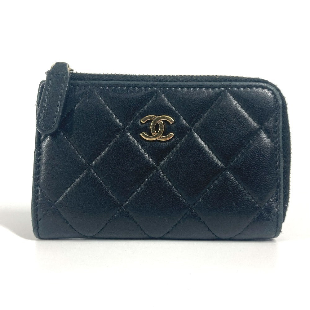 CHANEL Coin case lambskin black CC COCO Mark logo Matelasse quilting