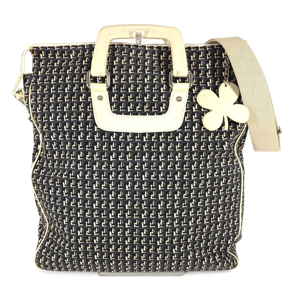 CHANEL Shoulder Bag Leather / canvas black Clover logo
