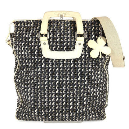 CHANEL Shoulder Bag Leather / canvas black Clover logo