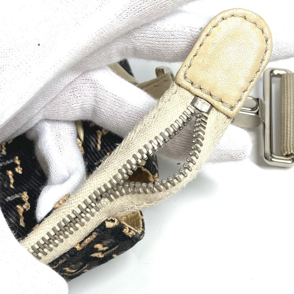 CHANEL Shoulder Bag Leather / canvas black Clover logo
