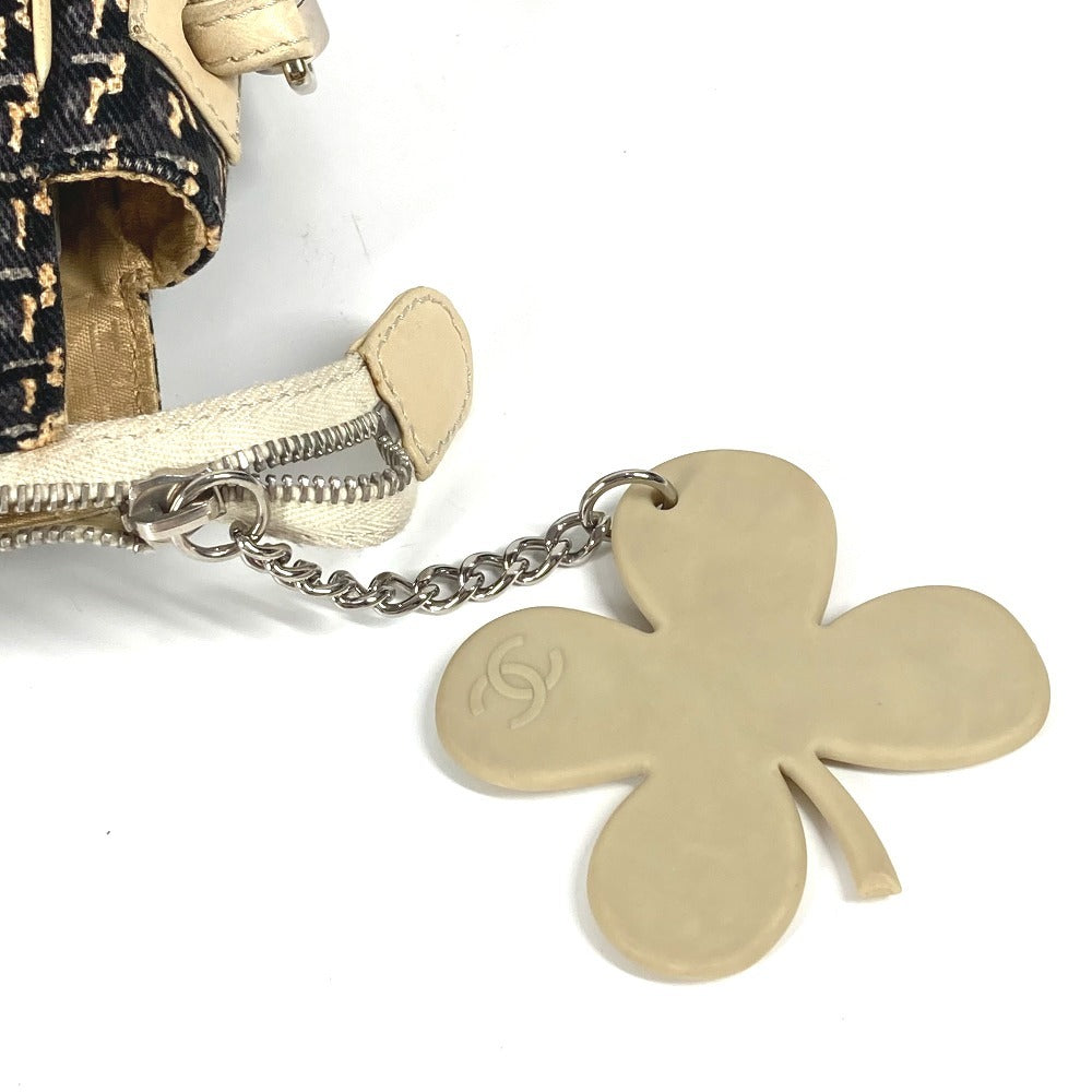 CHANEL Shoulder Bag Leather / canvas black Clover logo