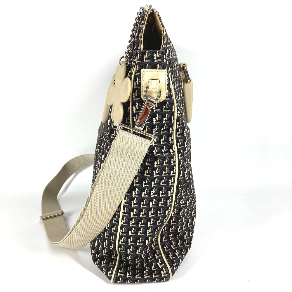 CHANEL Shoulder Bag Leather / canvas black Clover logo
