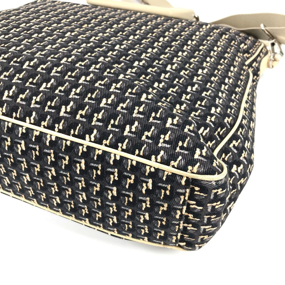 CHANEL Shoulder Bag Leather / canvas black Clover logo