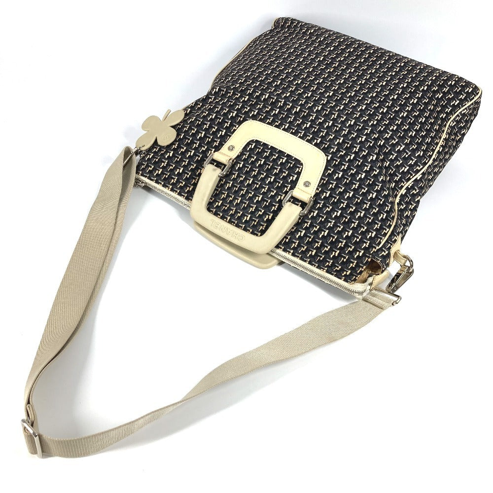 CHANEL Shoulder Bag Leather / canvas black Clover logo