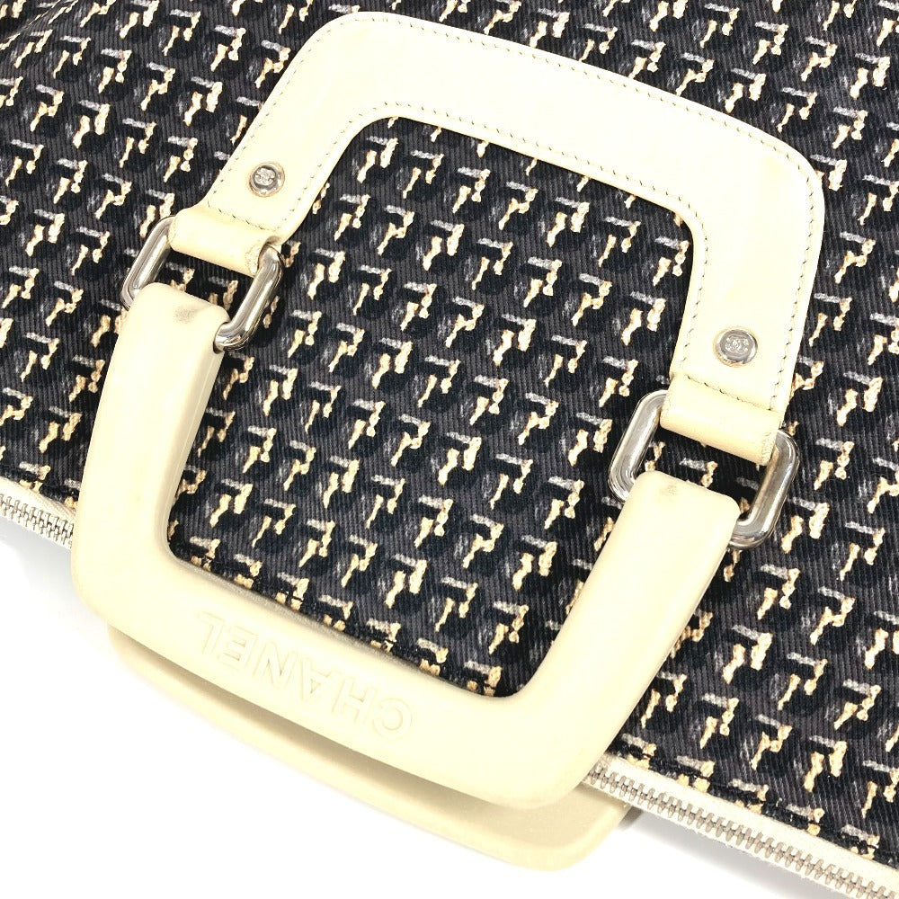 CHANEL Shoulder Bag Leather / canvas black Clover logo